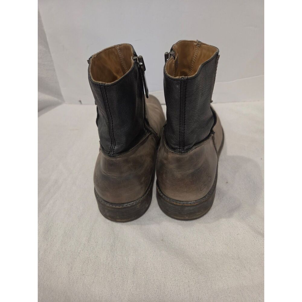 John Fluevog Holden Two Tone Leather Ankle Boots Distressed Grey Black Sz 11 - Picture 4 of 11